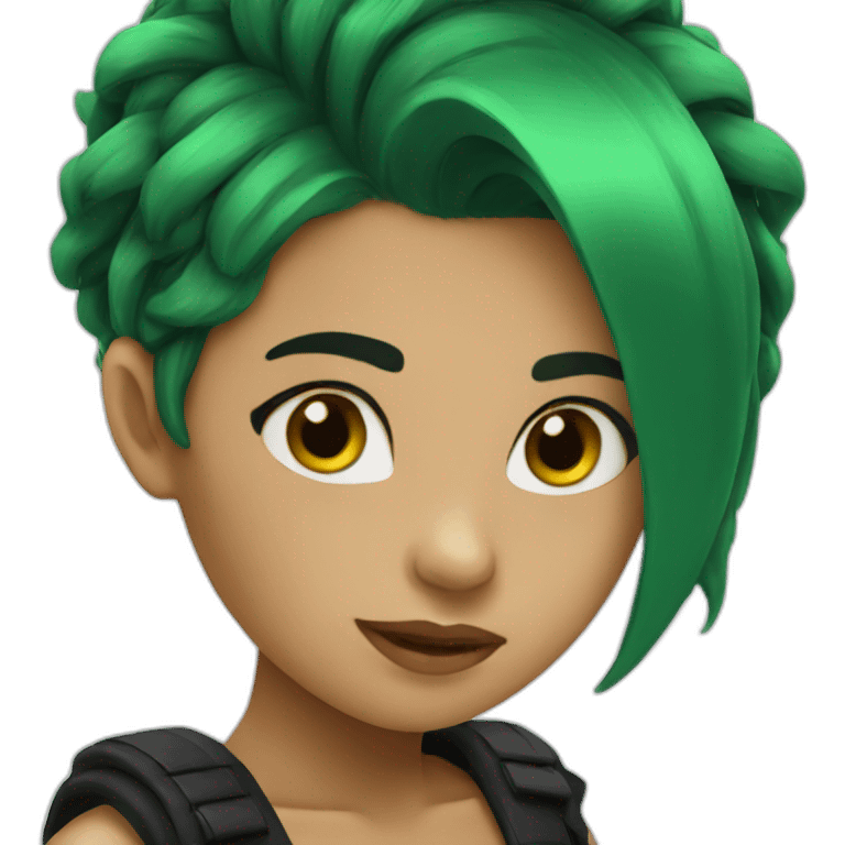 green hair, black outfit girl emoji