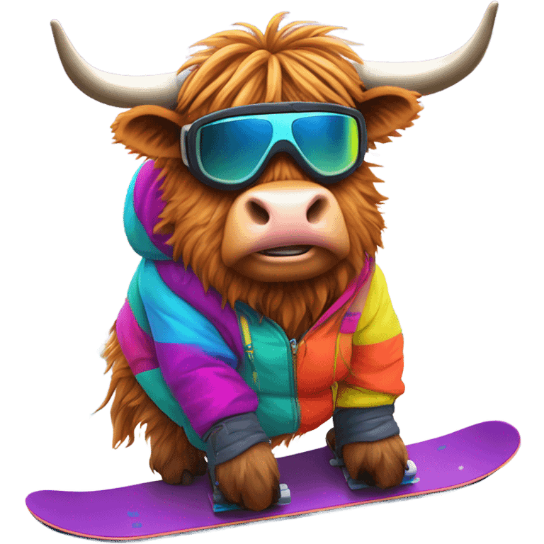 Highland cow snowboarder emoji