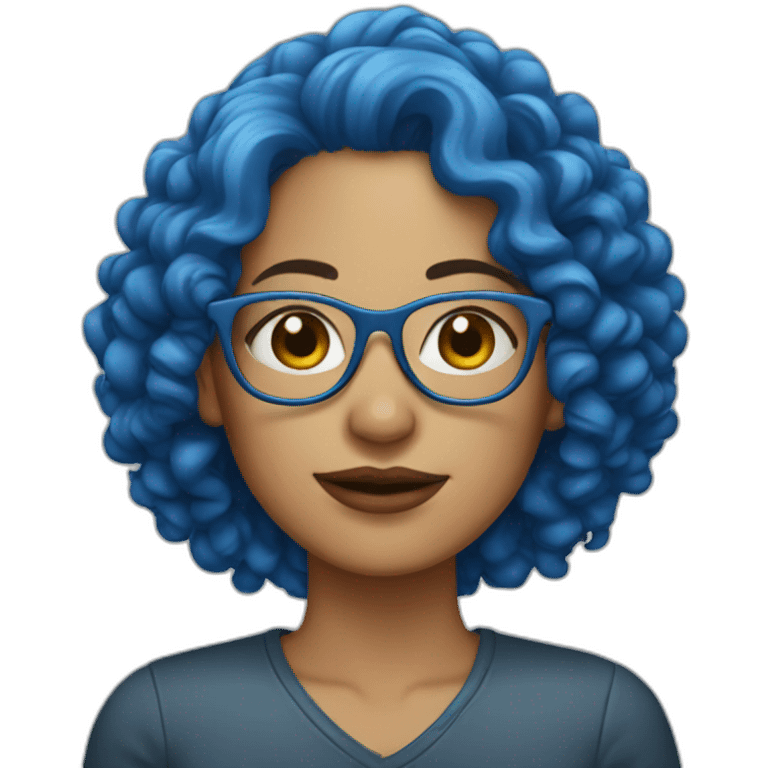 woman with blue curly hair and glasses emoji