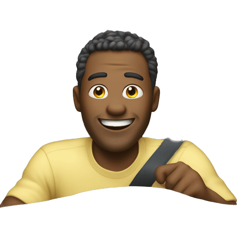 A man is standing and laughing loudly while driving a car  emoji