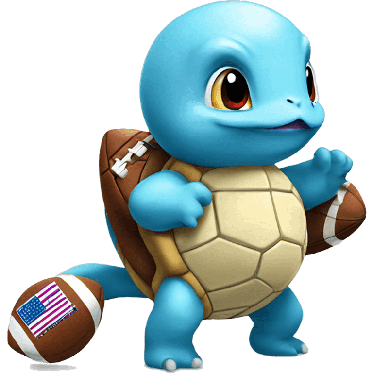 cute squirtle holding american football emoji