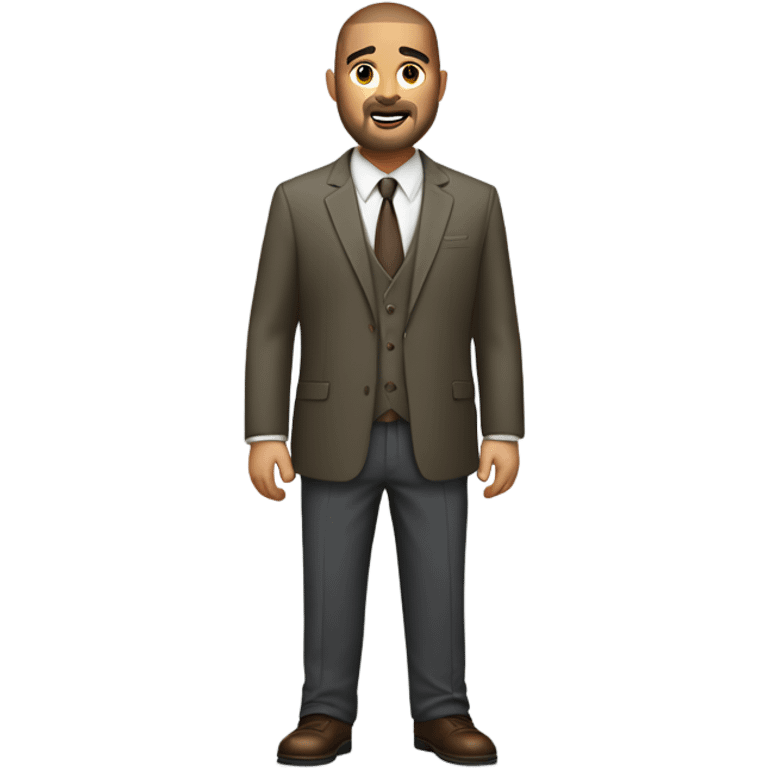 overweight olive skin man, with brown buzz cut and a stubbled beard, with a smart business man outfit on. emoji