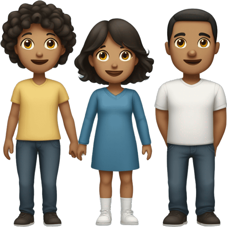 Family of 4. Father tall with dark short hair. Mom is short with long brown hair. Toddler with brown hair and baby with black hair  emoji