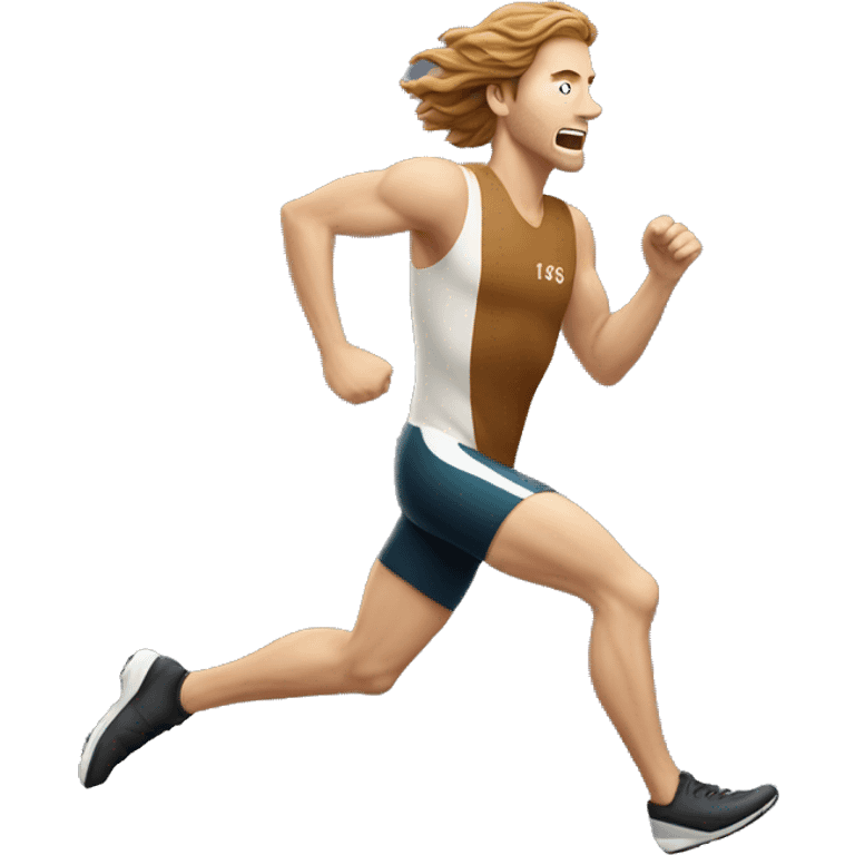 white male athlete running with a flowing, brown mullet emoji