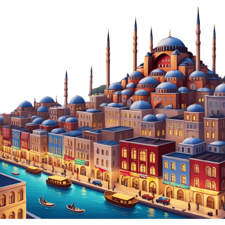 Cinematic Realistic Istanbul Pop Culture Emoji, depicted with a vibrant portrayal of the bustling cityscape rendered with lively textures and energetic, urban lighting. emoji