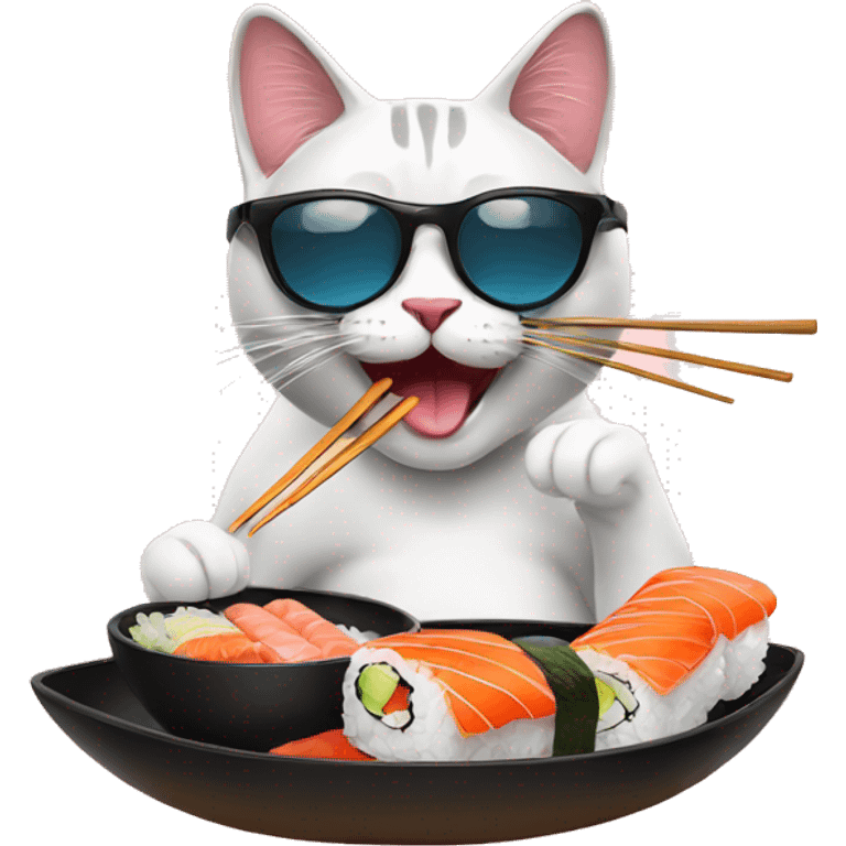 cool cat wearing sunglasses eating sushi emoji