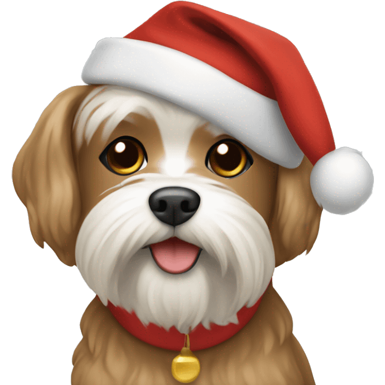 Brown maltese in a Christmas hat emoji