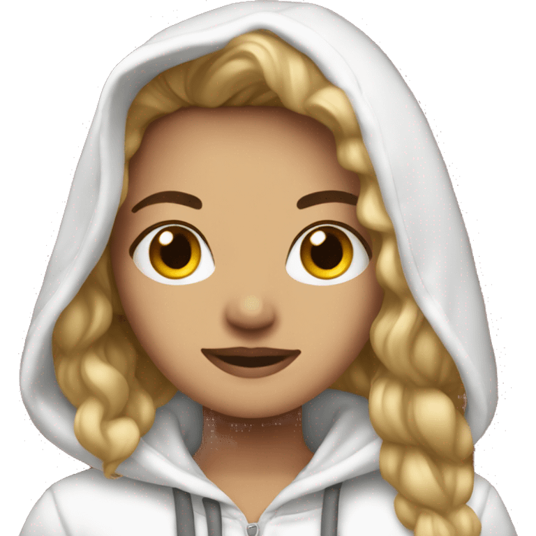 Darkblonde hair girl with white christmas hoodie emoji