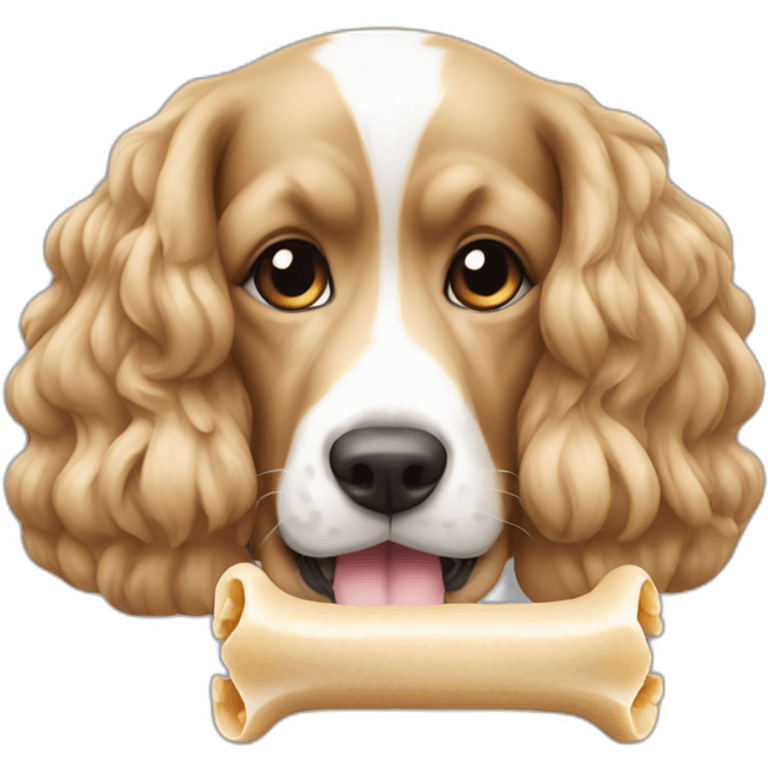 American cocker beige and white eating a bone emoji