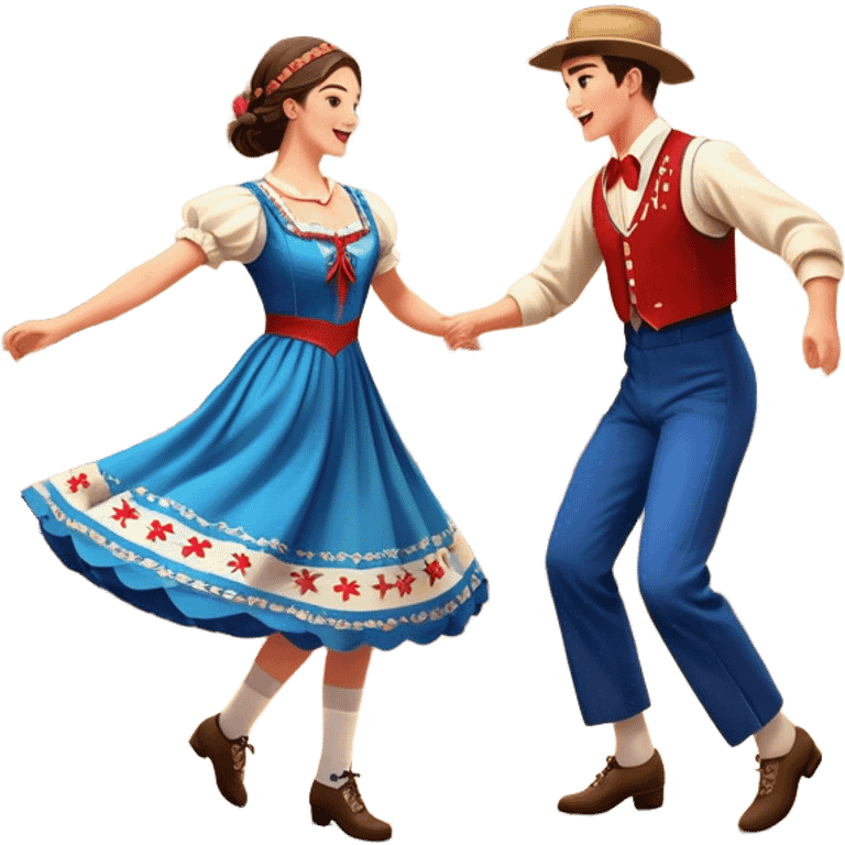 Cinematic Realistic scene of two square dancers in traditional American folk costumes, captured in joyful, coordinated motion with vibrant, rustic lighting that highlights their cultural heritage emoji