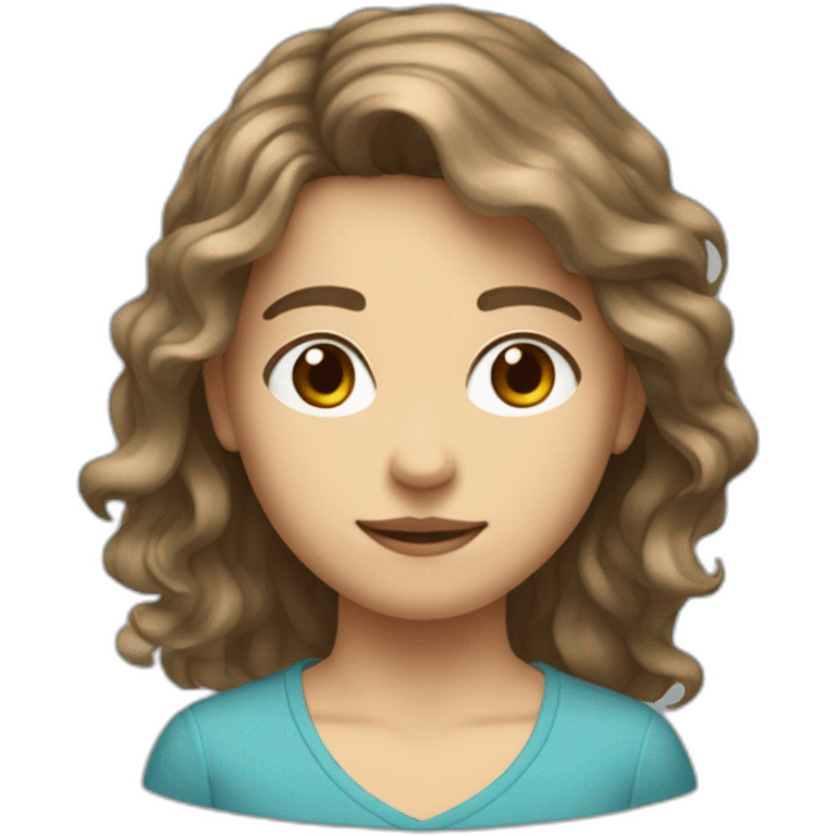 Teenager type italian, White skin, with long wavy brown hair (Which go down behind to the nape of the neck), Little bit dezoom emoji