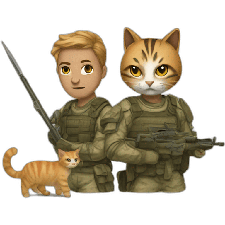 Make a drawing of war and cats emoji