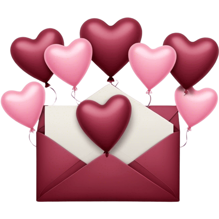 maroon love letter in pastel pink and dark red metallic heart-shaped balloons emoji