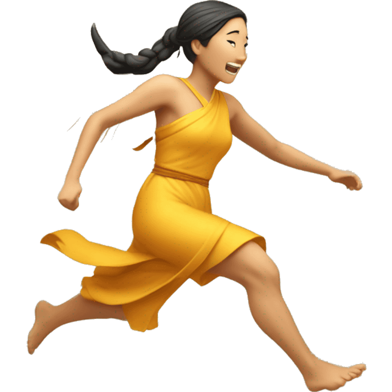 asian harvest goddess sprinting with wheat, with a large stride and arms outstretched emoji