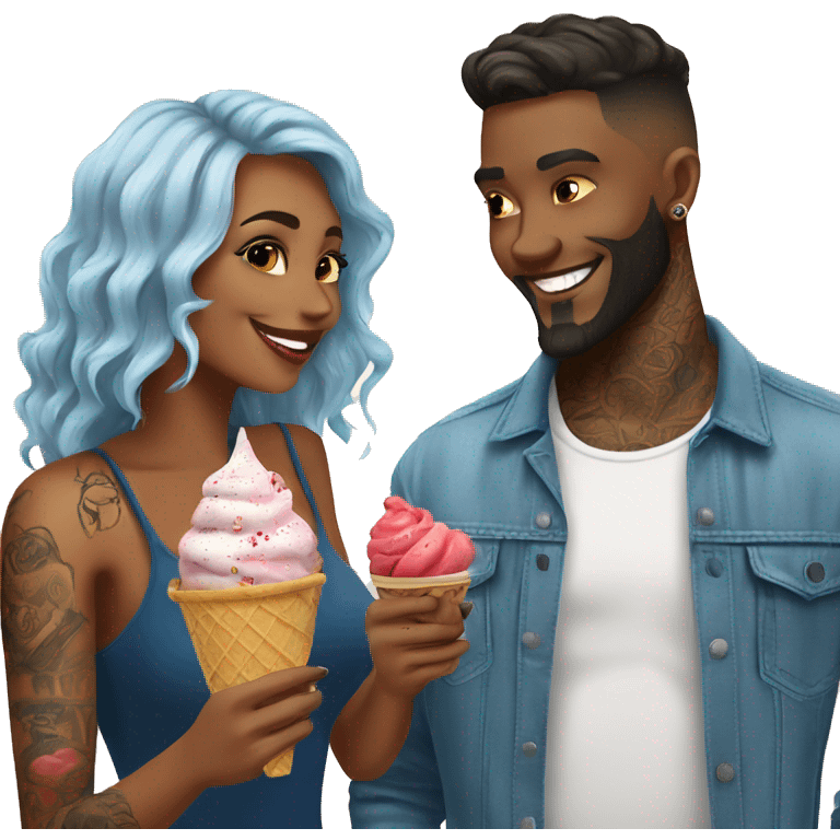 Romantic ice cream date for beautiful tattooed couple emoji