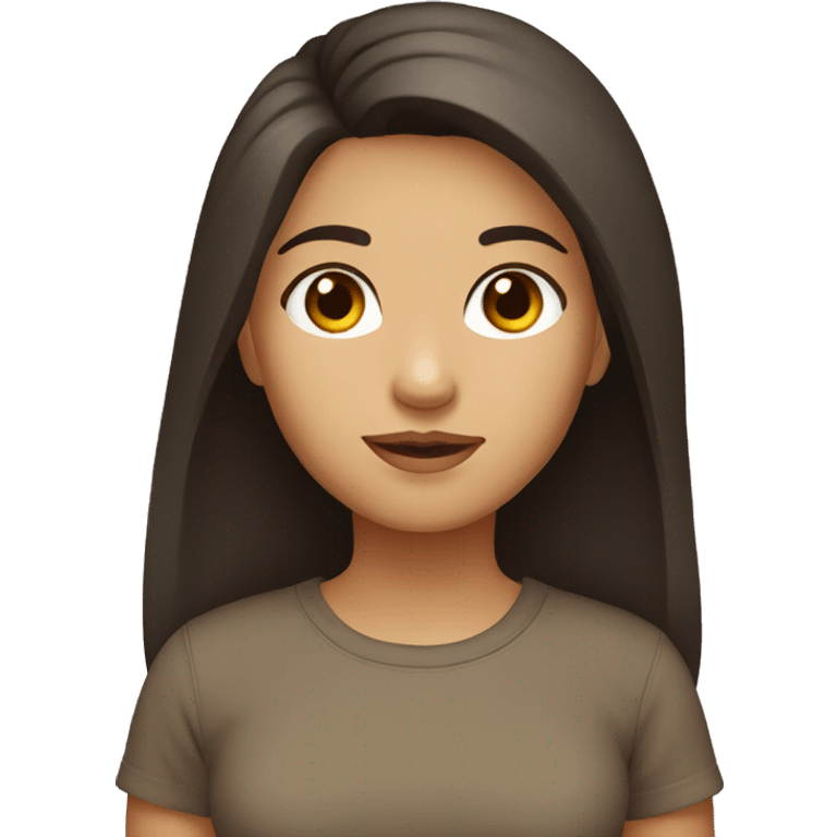 Girl, Dark hair, brown eyes, brown t-shirt emoji