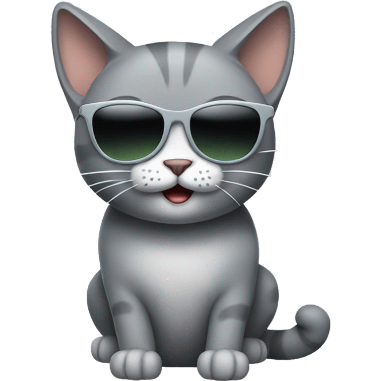 happy grey cat with sunglasses, you can see full body emoji