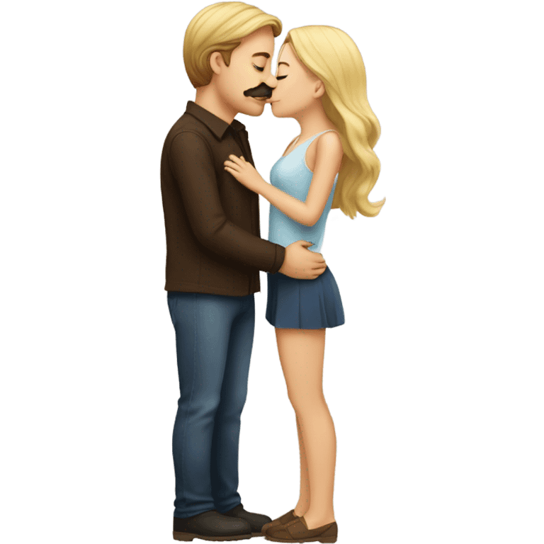 Man with brown hair and blond mustache kissed beautiful girl with dark brown hair  emoji