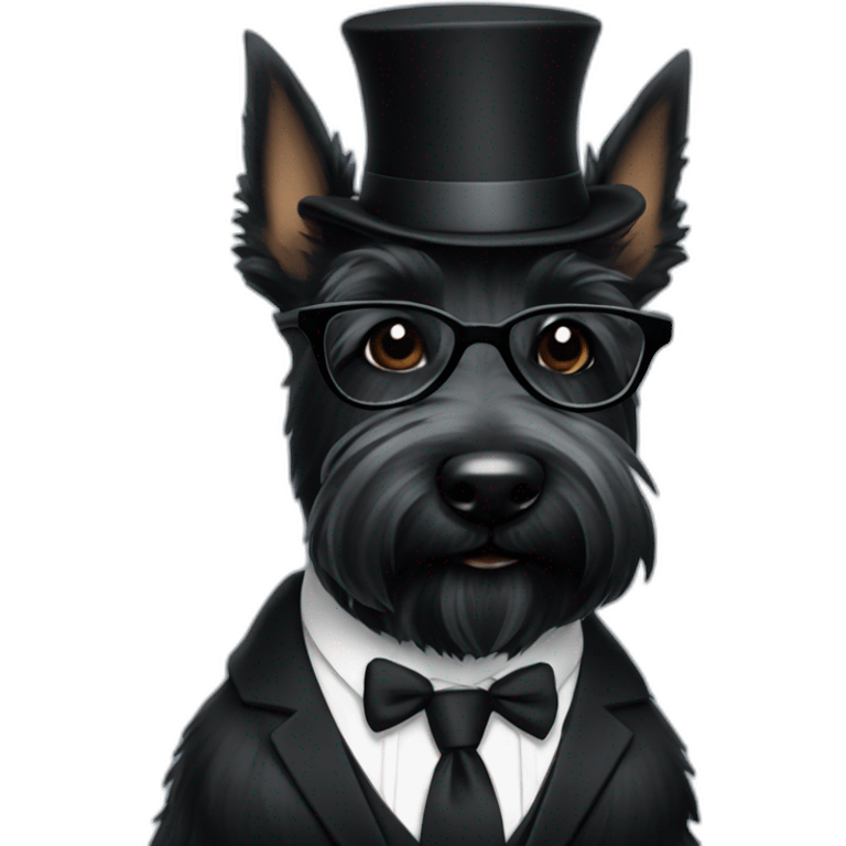 Scottish terrier all black in suit and glasses emoji