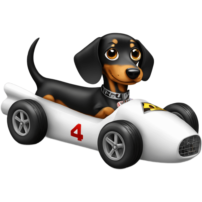 black and white weiner dog in a racecar  emoji