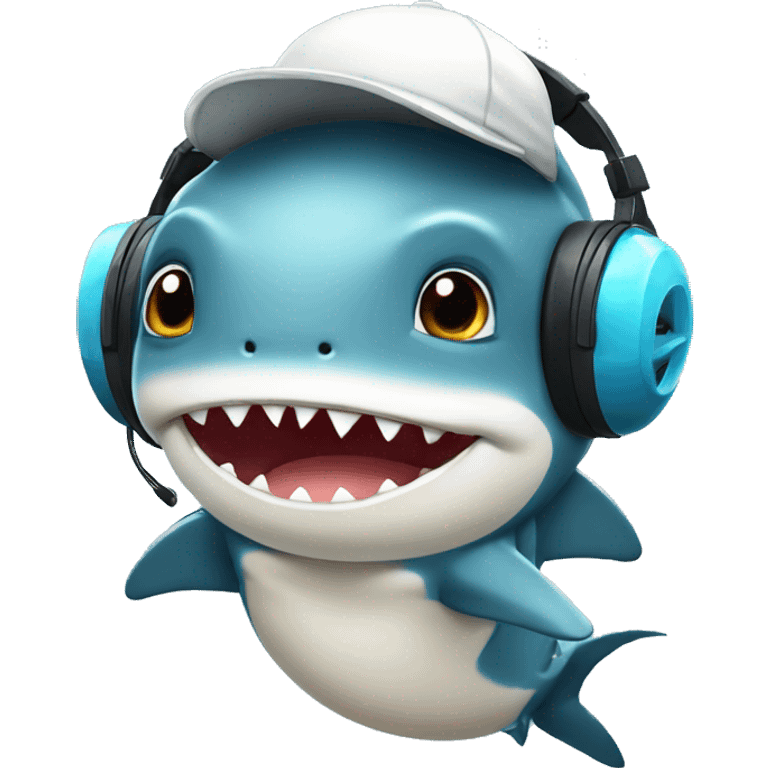 cute shark with a cap and headset emoji