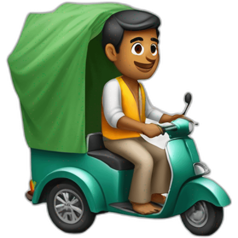 indian man with tuktuk on and holding a placid object emoji