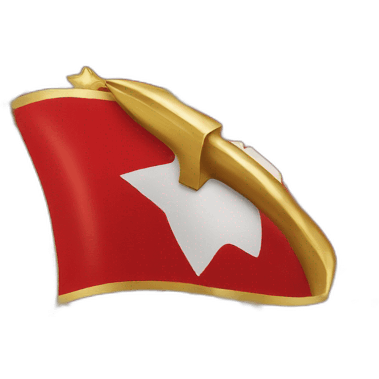 Flag with a red background a Hammer and a golden circle with a golden star on the top emoji