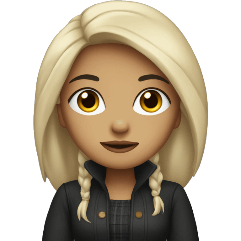 woman with long Black hair, black eyes wearing a fall outfit,  crossing arms  emoji