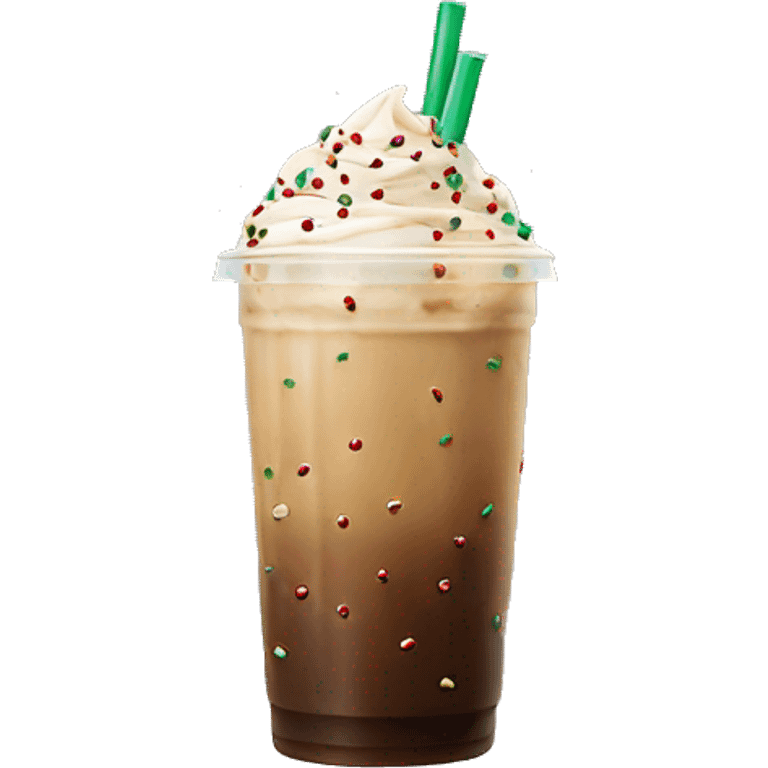 Iced coffee with red and green sprinkles emoji