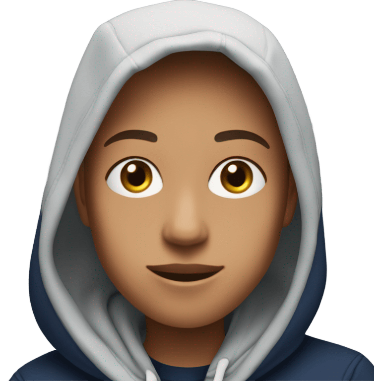 generate me a person wearing a navy blue hoodie which says GAP on it in big letters  emoji