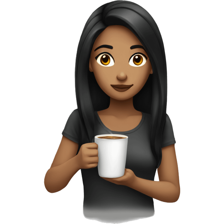 Girl with black hair drinking coffee emoji