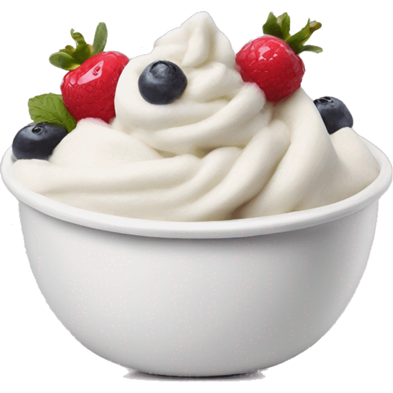 Frozen yogurt in a white bowl with toppings emoji