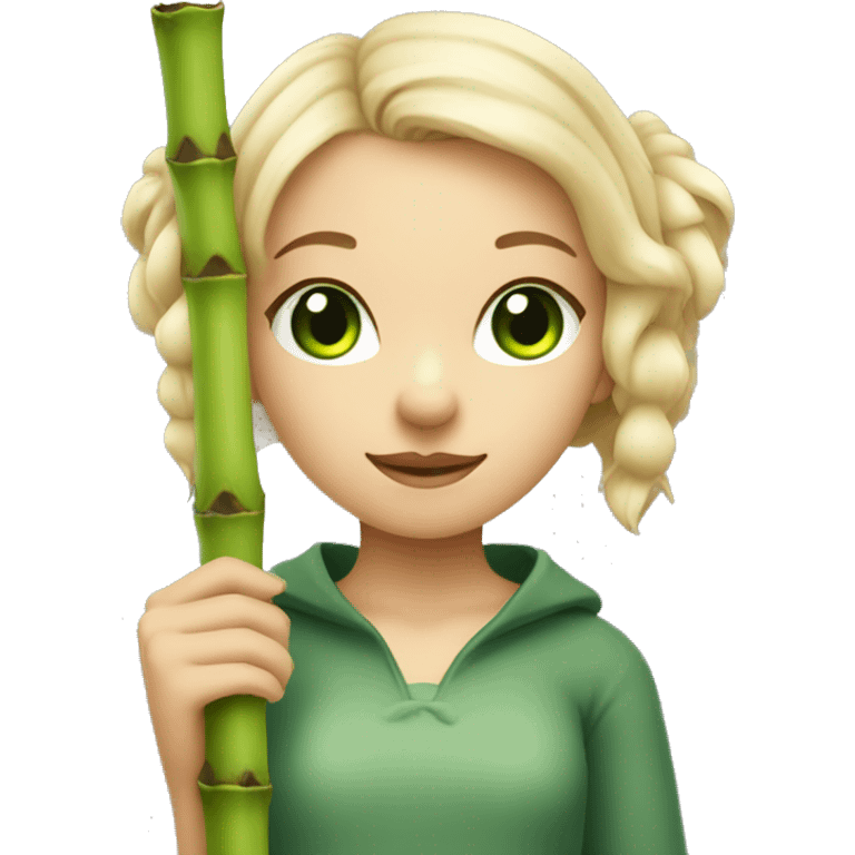 Girl with blonde hair and green eyes and koala ears holding bamboo stick  emoji