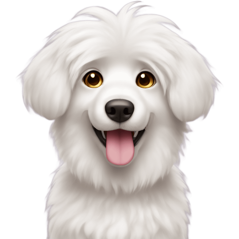 Fluffy white dog with pink nose and big brown eyes looking at front emoji