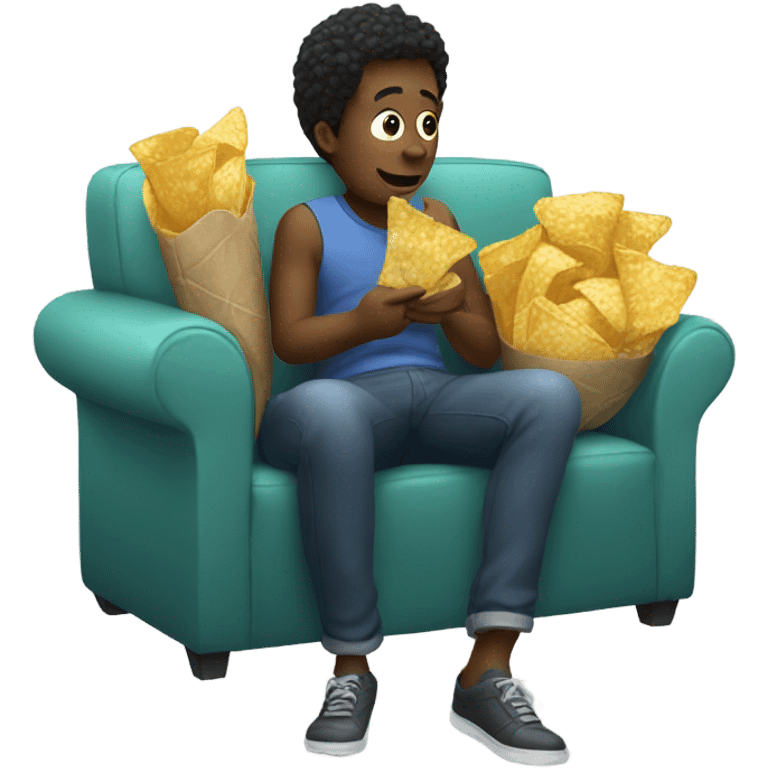 Sitting on couch eating chips emoji