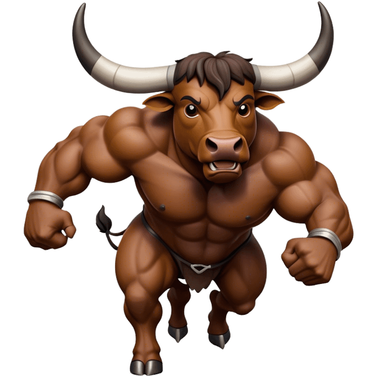 Cinematic Realistic depiction of a powerful Spanish charging bull, rendered with dynamic muscle definition and detailed, textured hide, set against a dramatic backdrop with intense, action-packed lighting emoji