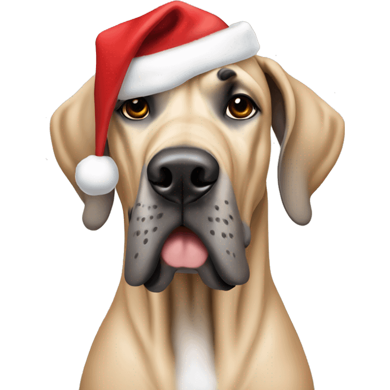 tan great dane with a christmas hat emoji