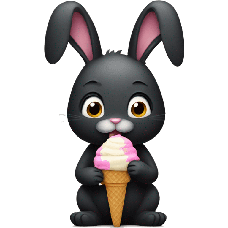 Black bunny, eating ice cream emoji