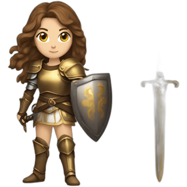 lady knight long brown hair golden eyes tan skin holding a sword emoji