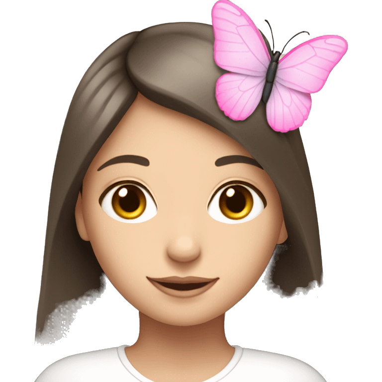 White brunette girl, with a pink butterfly sitting on her emoji