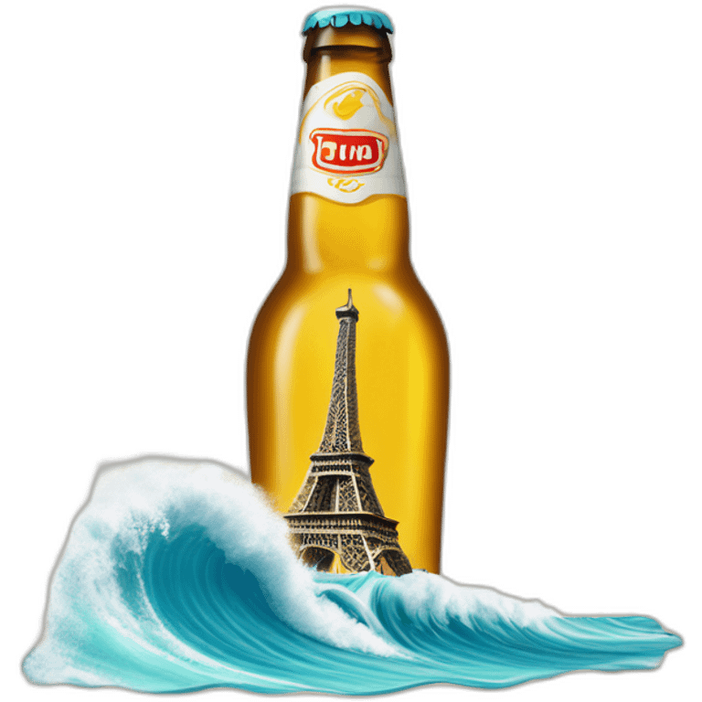 La Tour Eiffel avec une bière sur un surf emoji