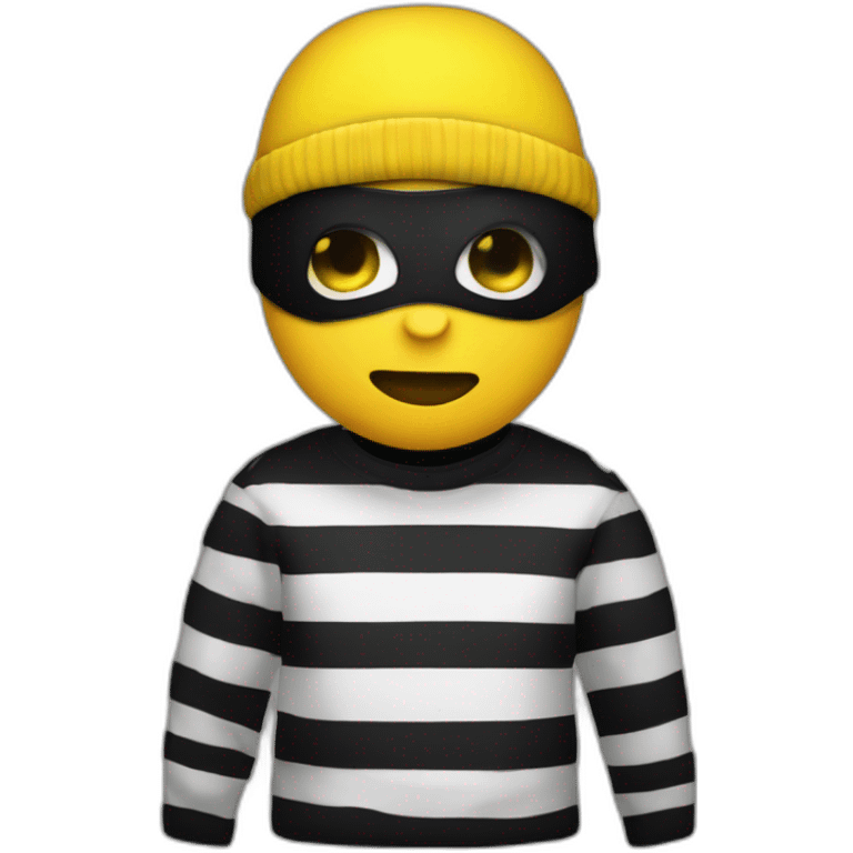 robber yellow person with a black beanie and a long sleeved white and black horizontally striped t-shirt and a black eye mask and a bag of money in their left shoulder emoji