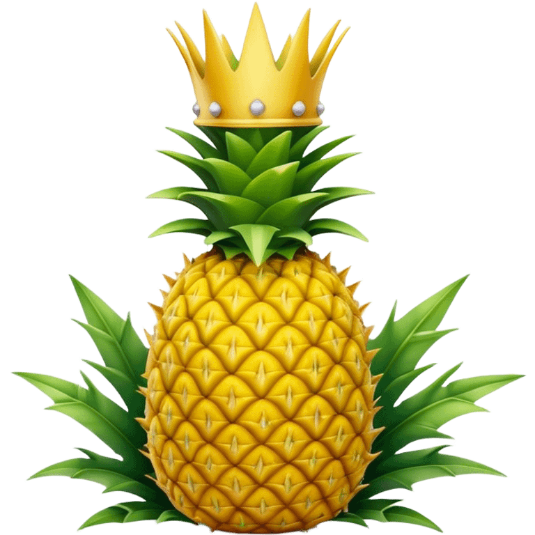 Cinematic Realistic Pineapple Emoji, Tropical and vibrant, with a golden-yellow textured skin and a crown of spiky green leaves on top. The body of the fruit is sharply geometric, its surface rich with natural patterns. Soft glowing outline, capturing the essence of exotic sweetness and tropical flair in a fresh pineapple! emoji