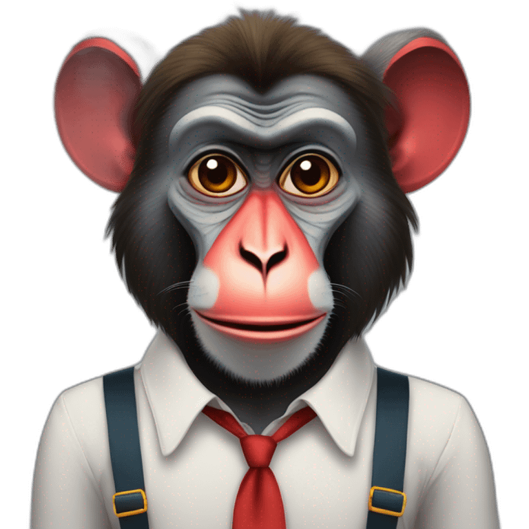 Funny Mandrill with a human look wears a shirt and Suspenders in the shirt papillon like a clown emoji