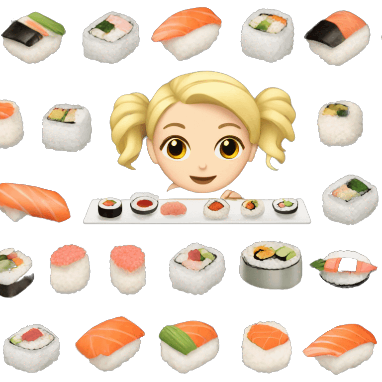 Blonde girl with space buns eating sushi emoji