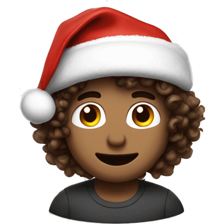 curly brown hair medium weight white skin he has santa hat and he celebrate chirstmas emoji