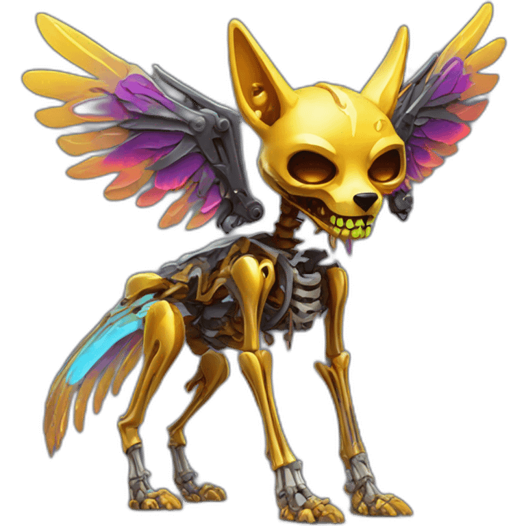 Melting Neon and gold Zombie skeleton fox with wings and prosthetic leg  emoji