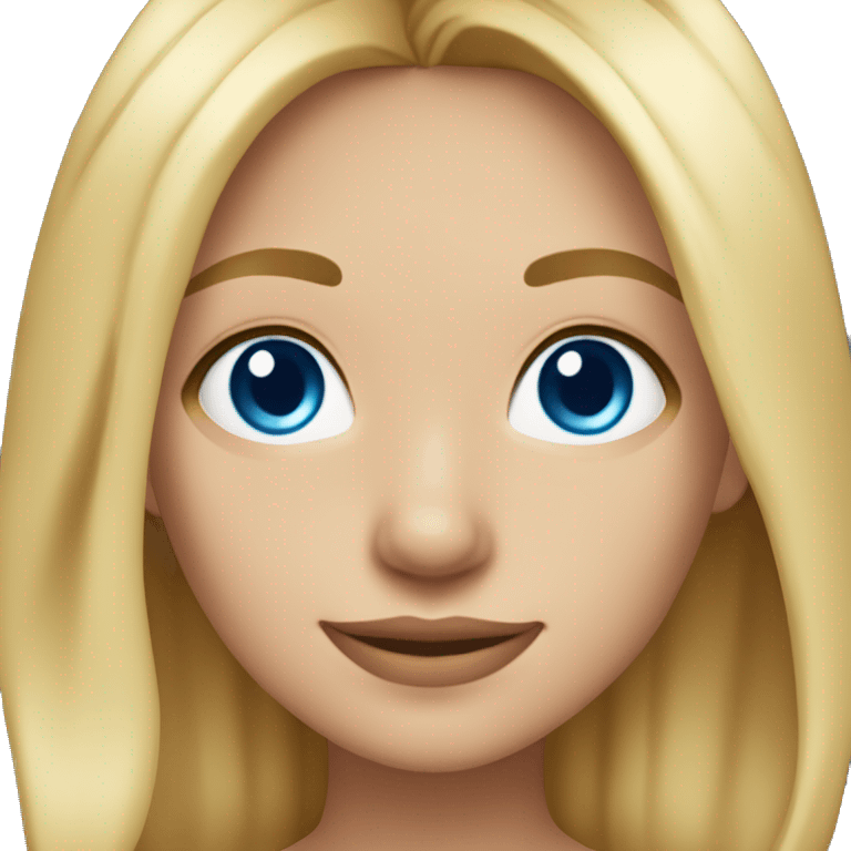 girl with chest length hair, middle parted hair, level 6 blonde; medium-light skin tone, blue eyes; smiling emoji