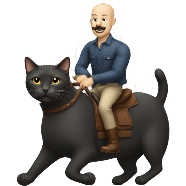 bald man with big bushy moustache riding cat emoji