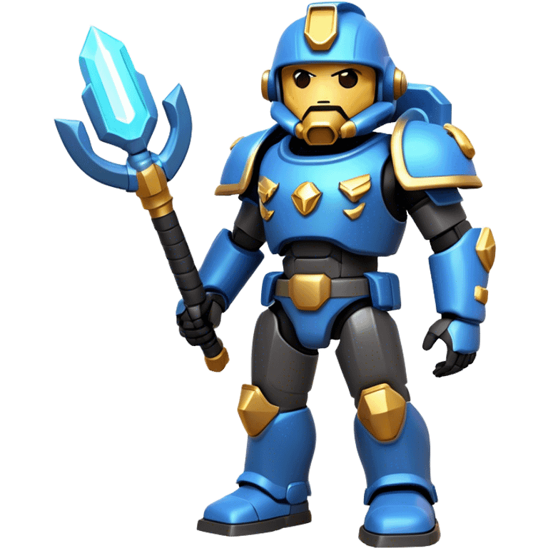 Clash of Clans aesthetic: Cinematic heroic Terran Marine Hero Emoji, rendered in a 3D vector-style similar to standard emojis with minimal shading and bold, simplified shapes. A compact, heroic isometric figure clad in futuristic power armor with signature energy accents, softly glowing with a cosmic battle charm. Simplified yet unmistakably iconic, highly detailed and consistent, glowing with a soft radiant shine and high gloss. Stylized with a touch of interstellar valor and a soft glowing outline, capturing the essence of an elite space warrior with a friendly, playful manner! emoji